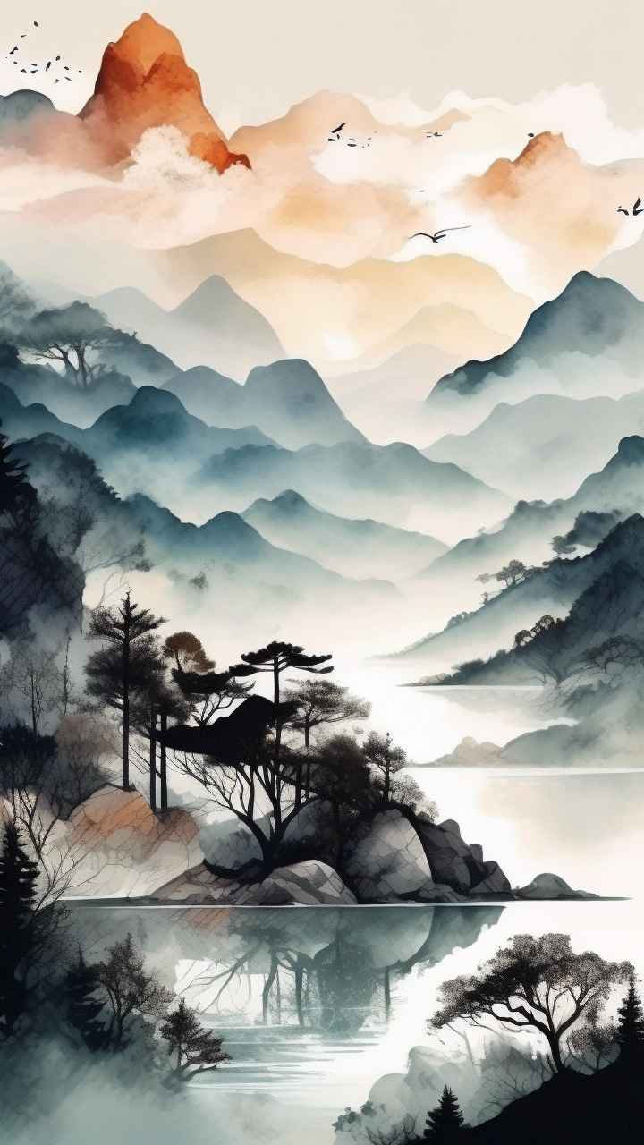 国风山水画背景插画 25