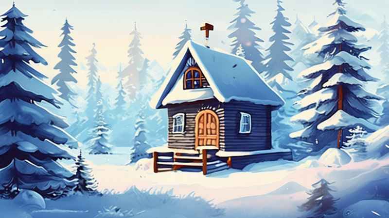 雪景唯美插画小屋 32