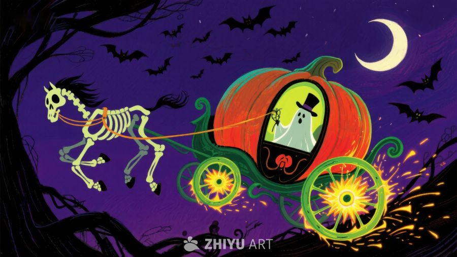 万圣节南瓜马车夜景