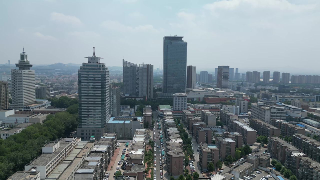 航拍山东淄博城市风光 
