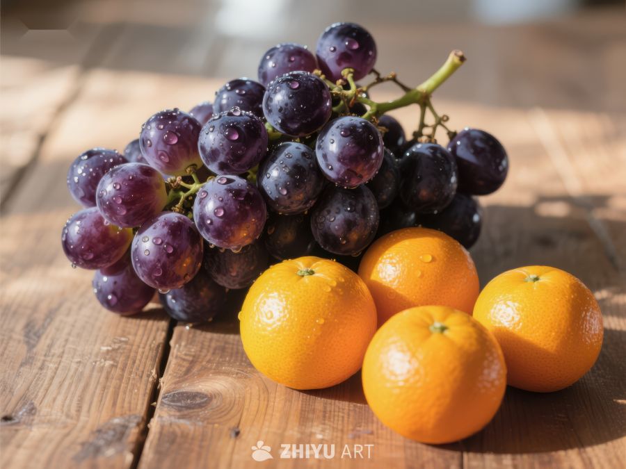 新鲜葡萄与橙子静物图 699