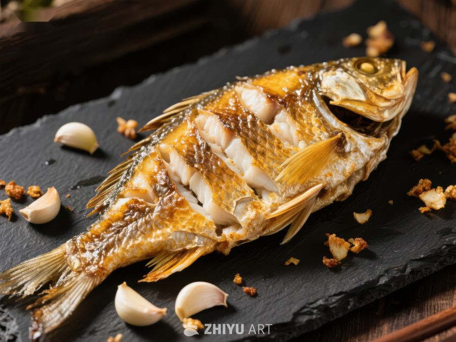 香煎全鱼配蒜瓣 1020