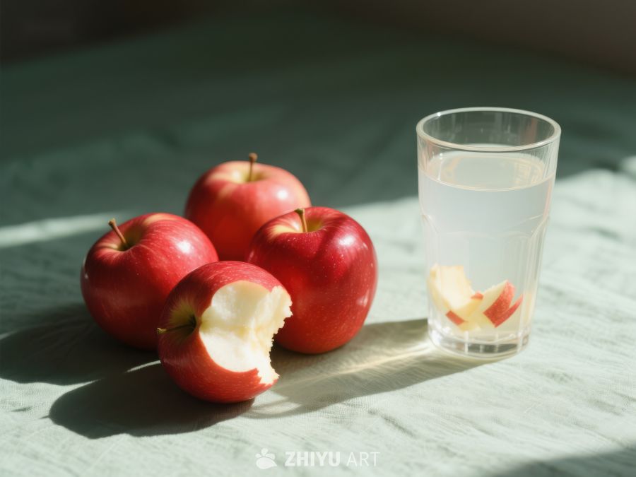红苹果与水杯的静谧组合 124
