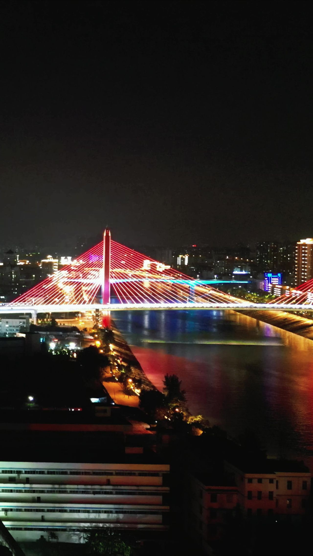  湖北宜昌城市夜景灯光竖屏航拍