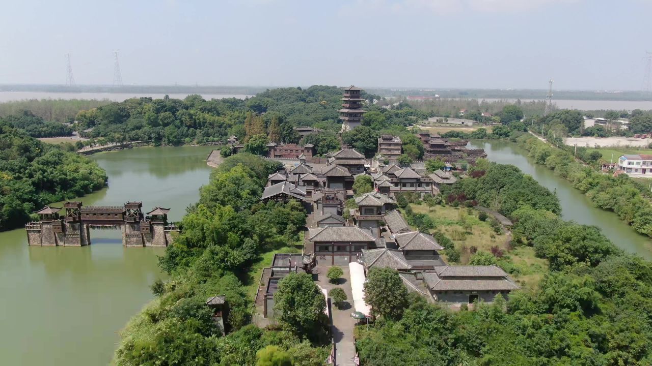 湖北赤壁三国古战场风景航拍  