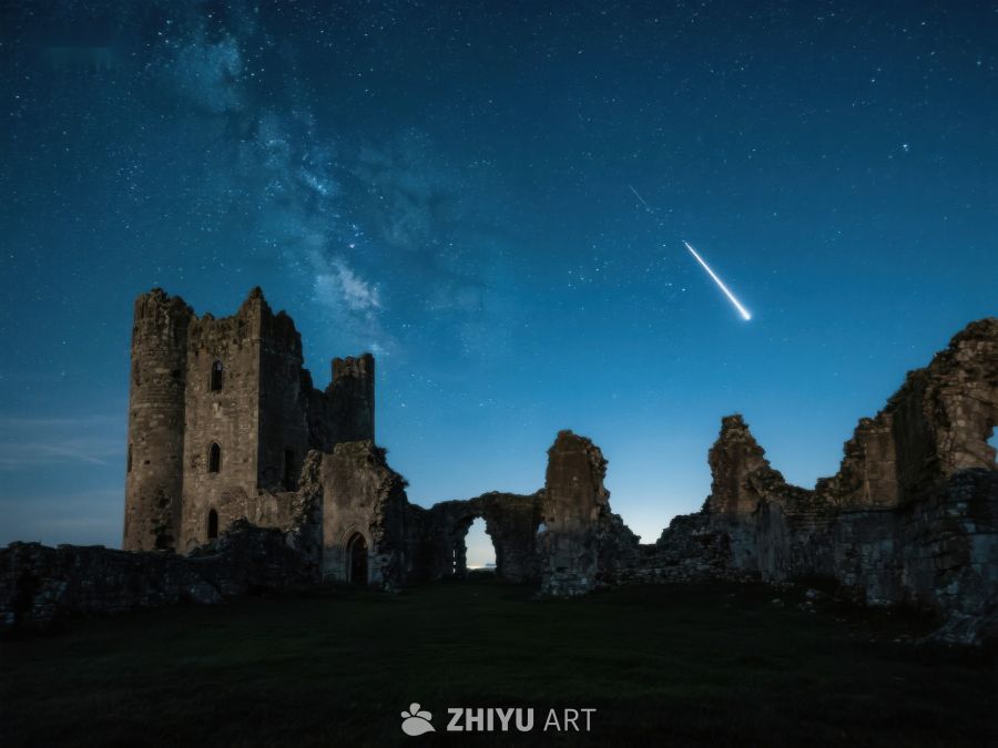 夜空流星划过古堡遗迹 258