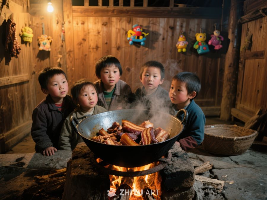 孩子们围炉烤肉，温馨场景 116