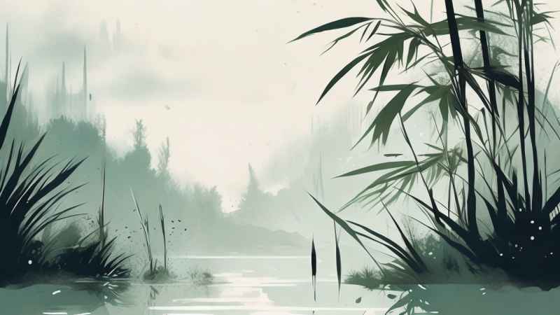 绿竹水墨插画背景图 36