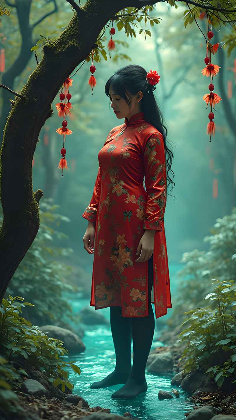 森林红色美女衣服写来艺术 49