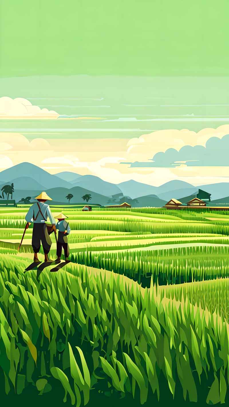 稻田和农作物中的农民绿色范例风格插画 43