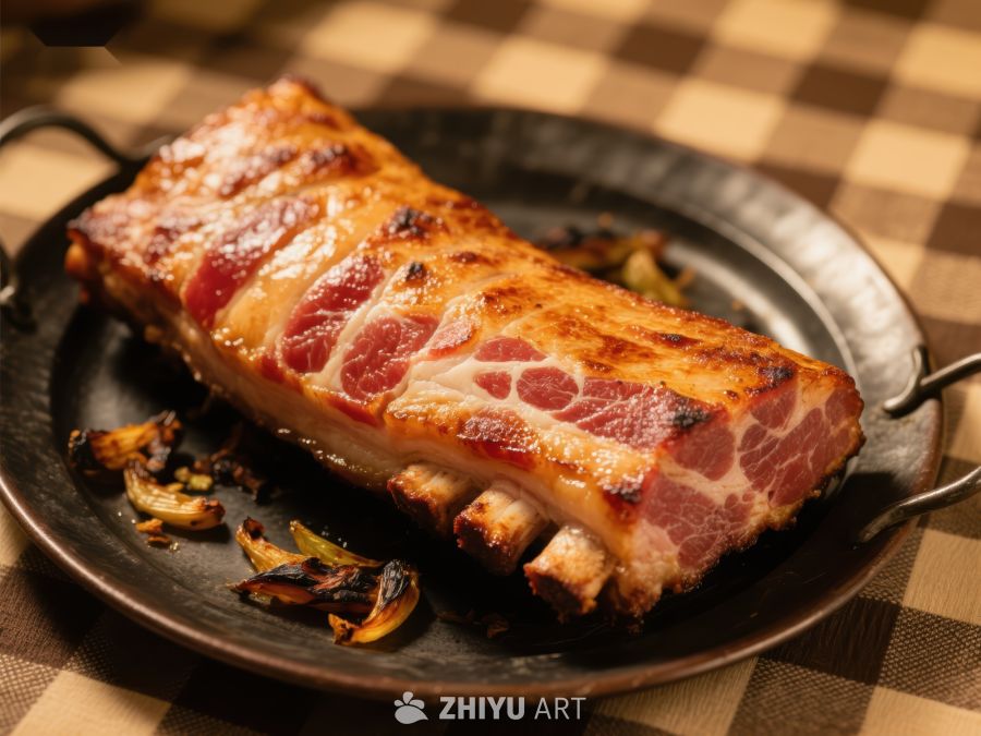 烤制肋排，色泽诱人