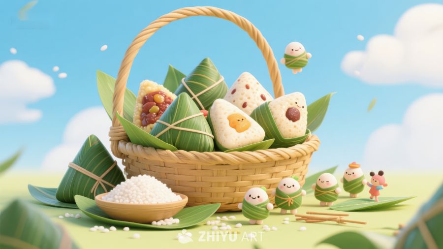 端午节粽子与可爱小人场景 111