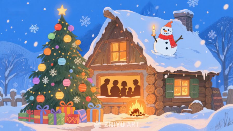 温馨雪夜，家庭围炉共庆圣诞 342