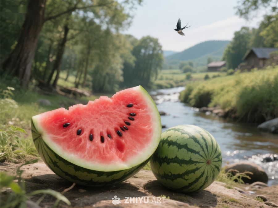 溪边西瓜，夏日清凉 641
