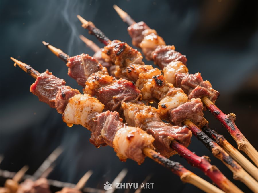 烤肉串上的美味烧烤