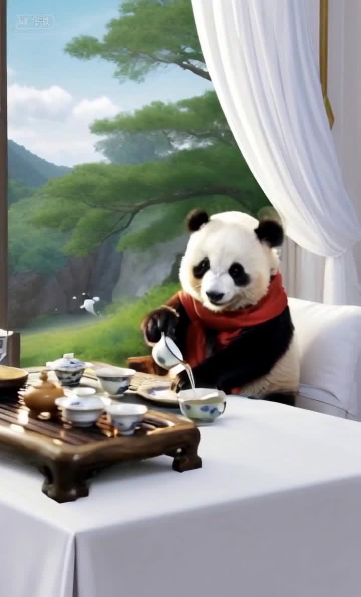 熊猫围巾茶艺，山水氤氲品茗香