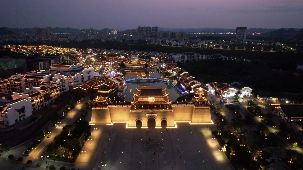 广西崇左太平古城夜景航拍 