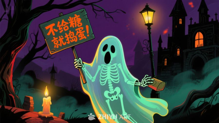 万圣节幽灵手持标语牌