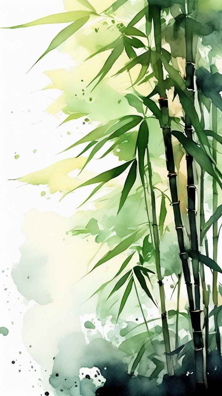 绿竹水墨插画背景图 30