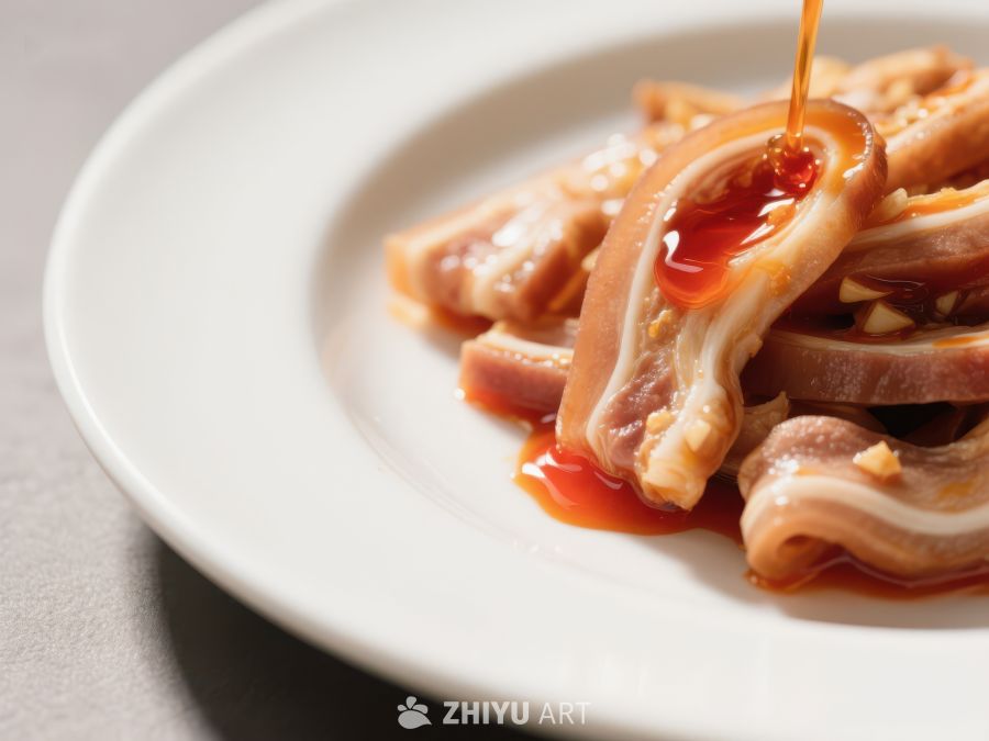 酱汁淋洒在盘中的鸭肠 387