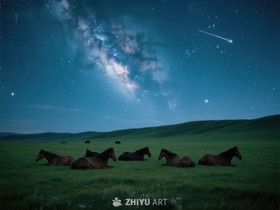 夜空下静卧的马群 401