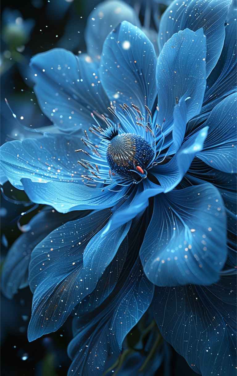 一朵独特的蓝色艺术花，花瓣形状奇异 5
