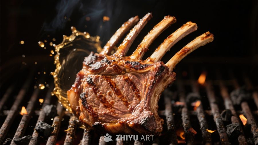 烤架上的美味羊排