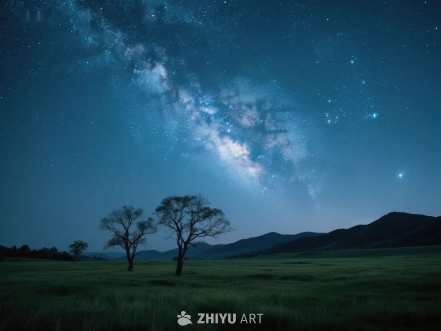 夜空银河下的静谧草原 422
