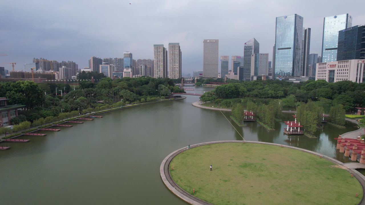 广东佛山千灯湖城市风光航拍