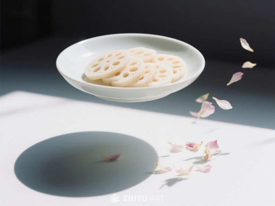 莲藕片与花瓣的静谧组合 228