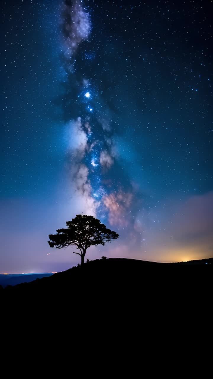 广阔的星空下，是一片宁静的景观。画面中清晰地呈现着