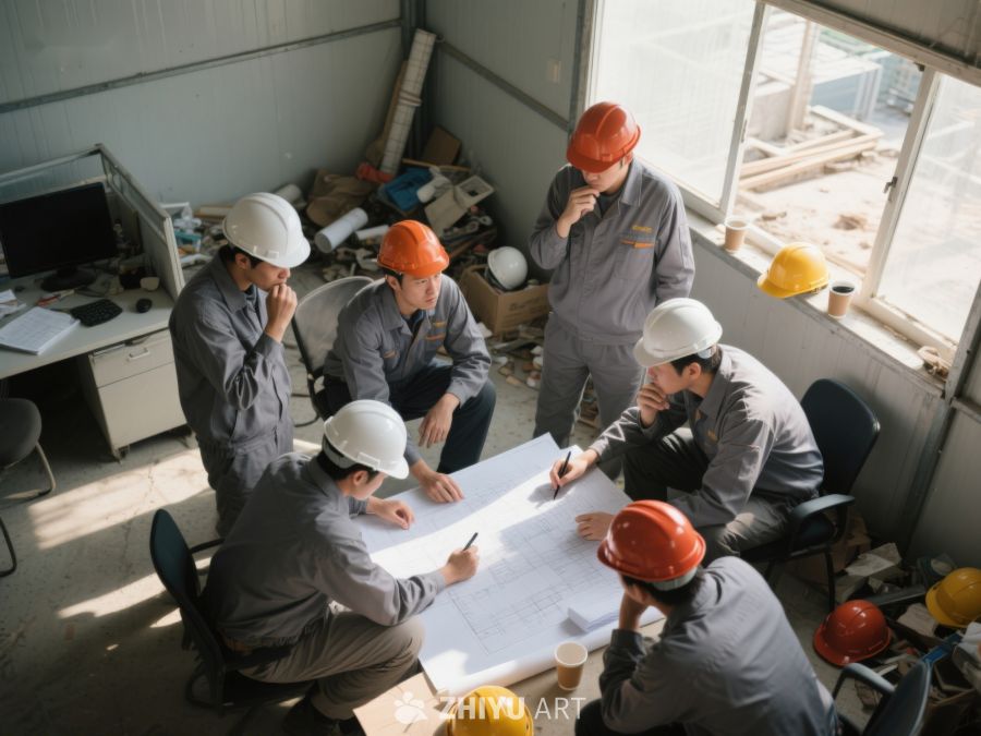 建筑工地团队讨论施工图纸 148
