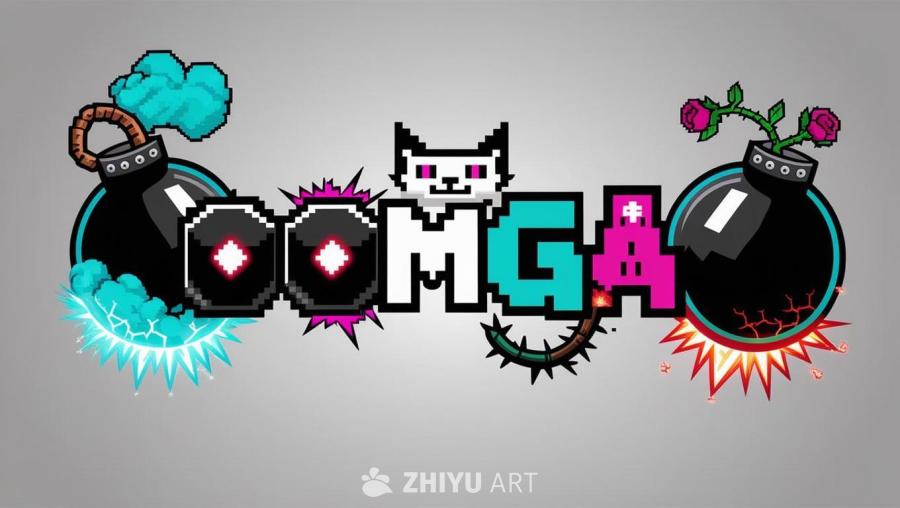 一个清晰的像素艺术logo，文字为“BOOMGAT