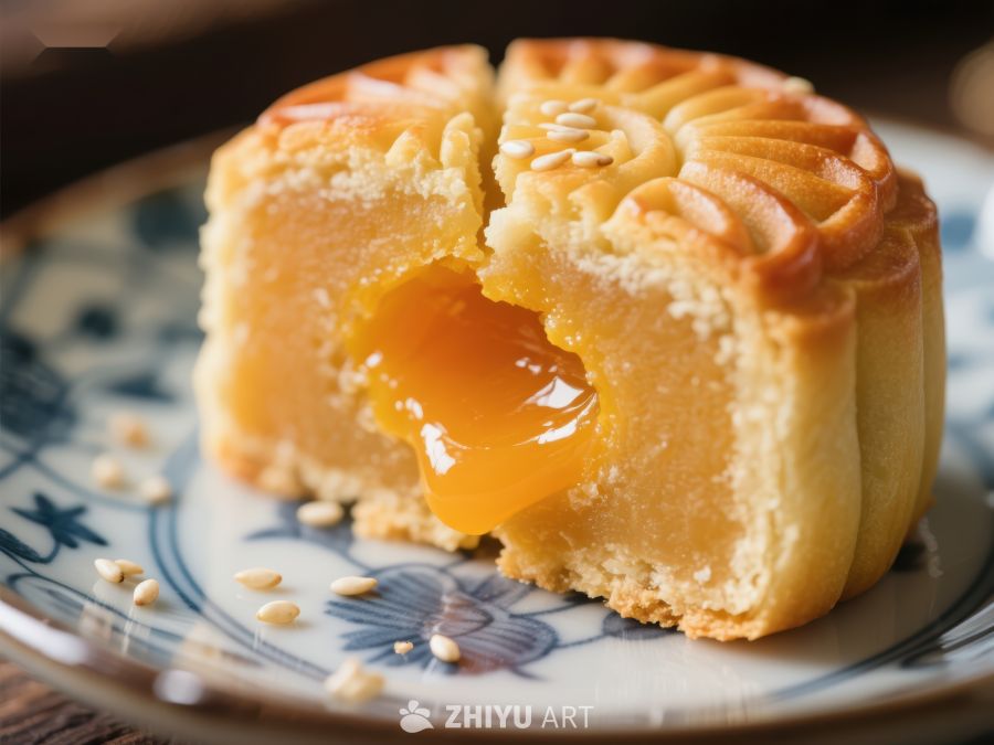 金黄月饼切开流心特写 495