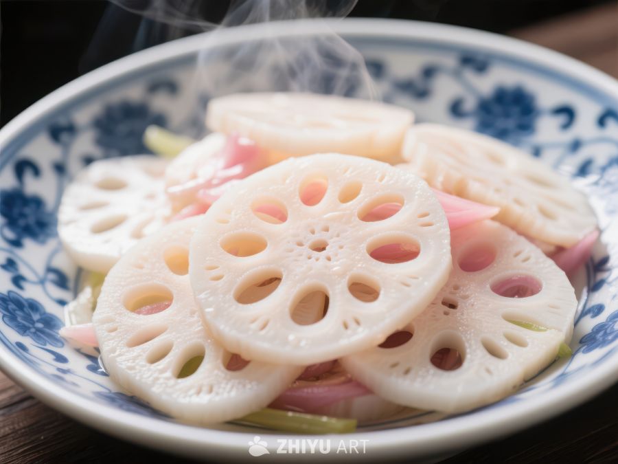 新鲜莲藕片，热气腾腾的中式凉菜 1085