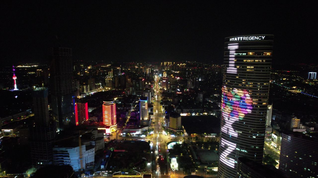 江苏徐州城市夜景灯光城市夜景航拍 
