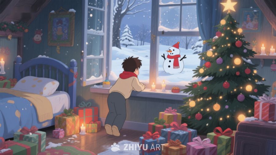 温馨圣诞夜，窗边望雪人 271