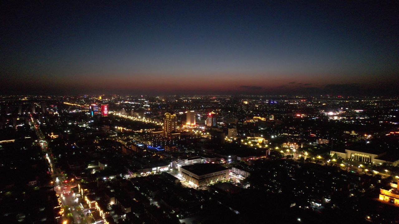  山东东营城市夜景灯光交通航拍