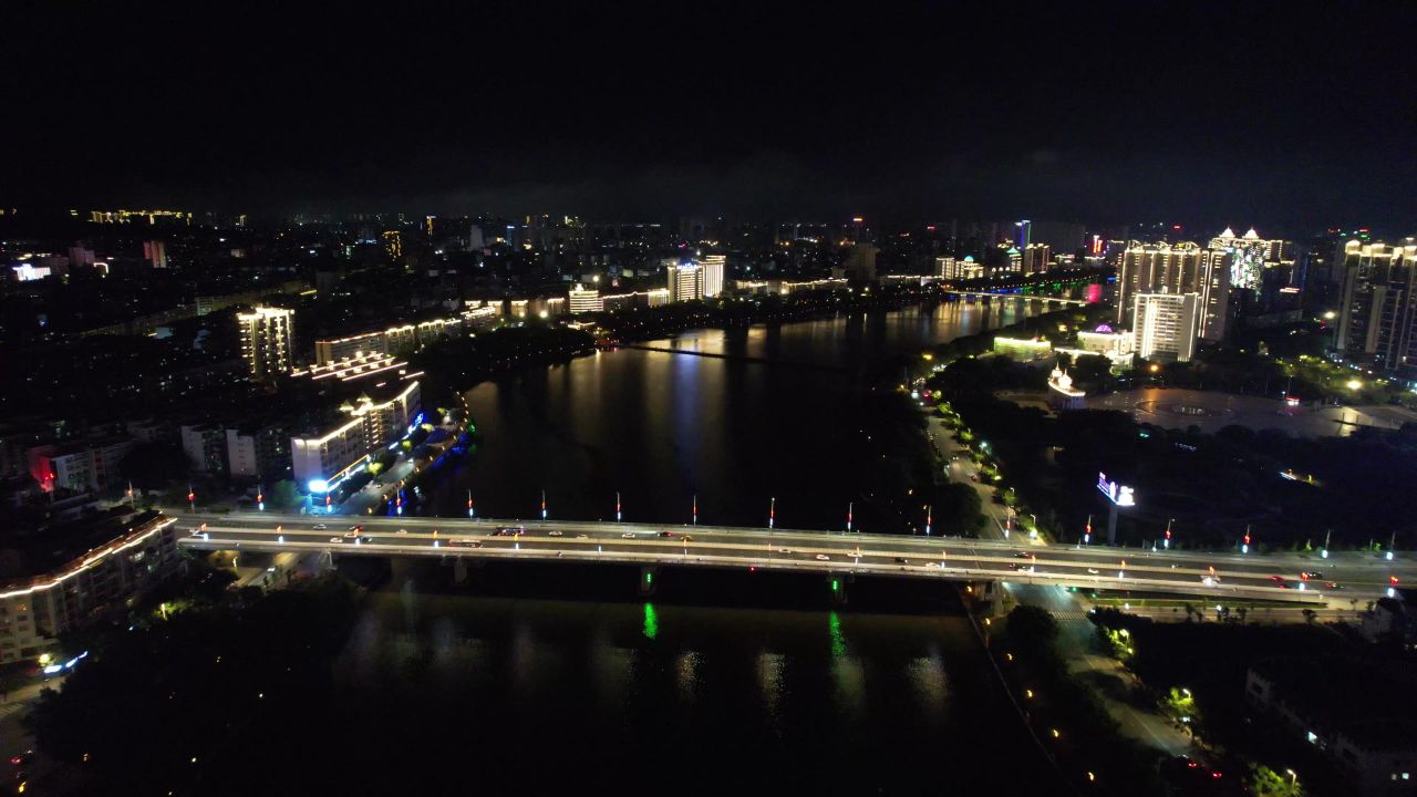 江西赣州章水两岸夜景灯光航拍