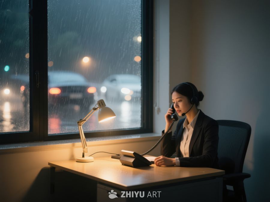 雨夜办公室中的女性客服 427