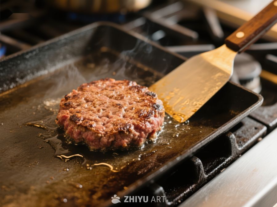 煎锅上的汉堡肉饼