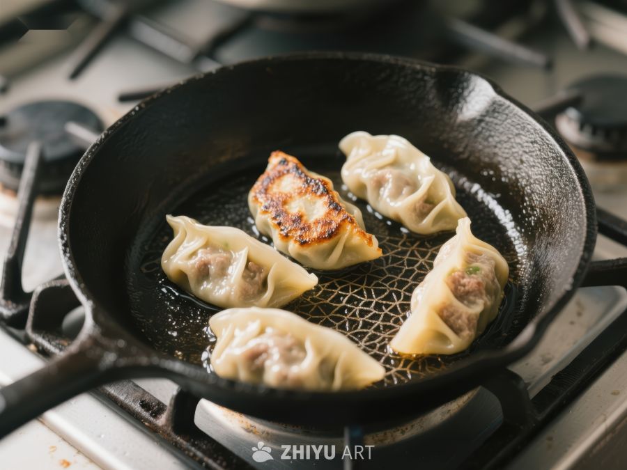 煎锅中的美味饺子 396