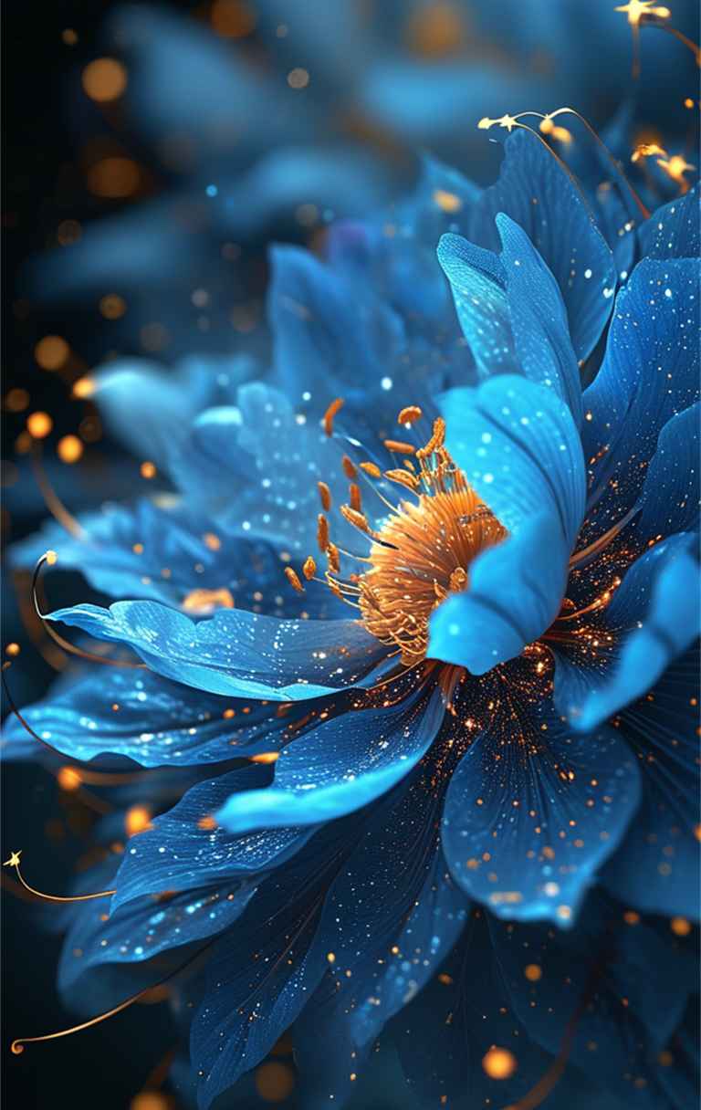 一朵蓝色艺术花，花瓣如星空般深邃 3