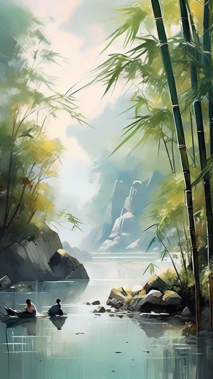 绿竹水墨插画背景图 12