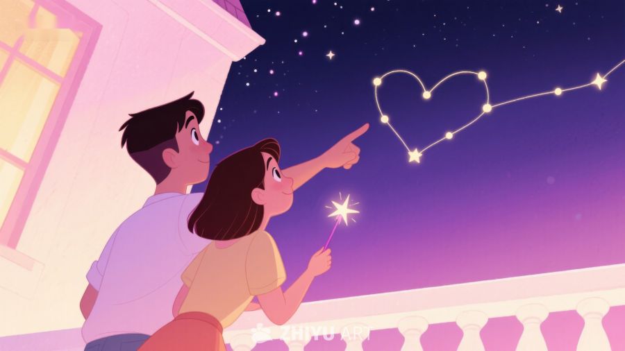 夜空下两人共赏心形星座 583