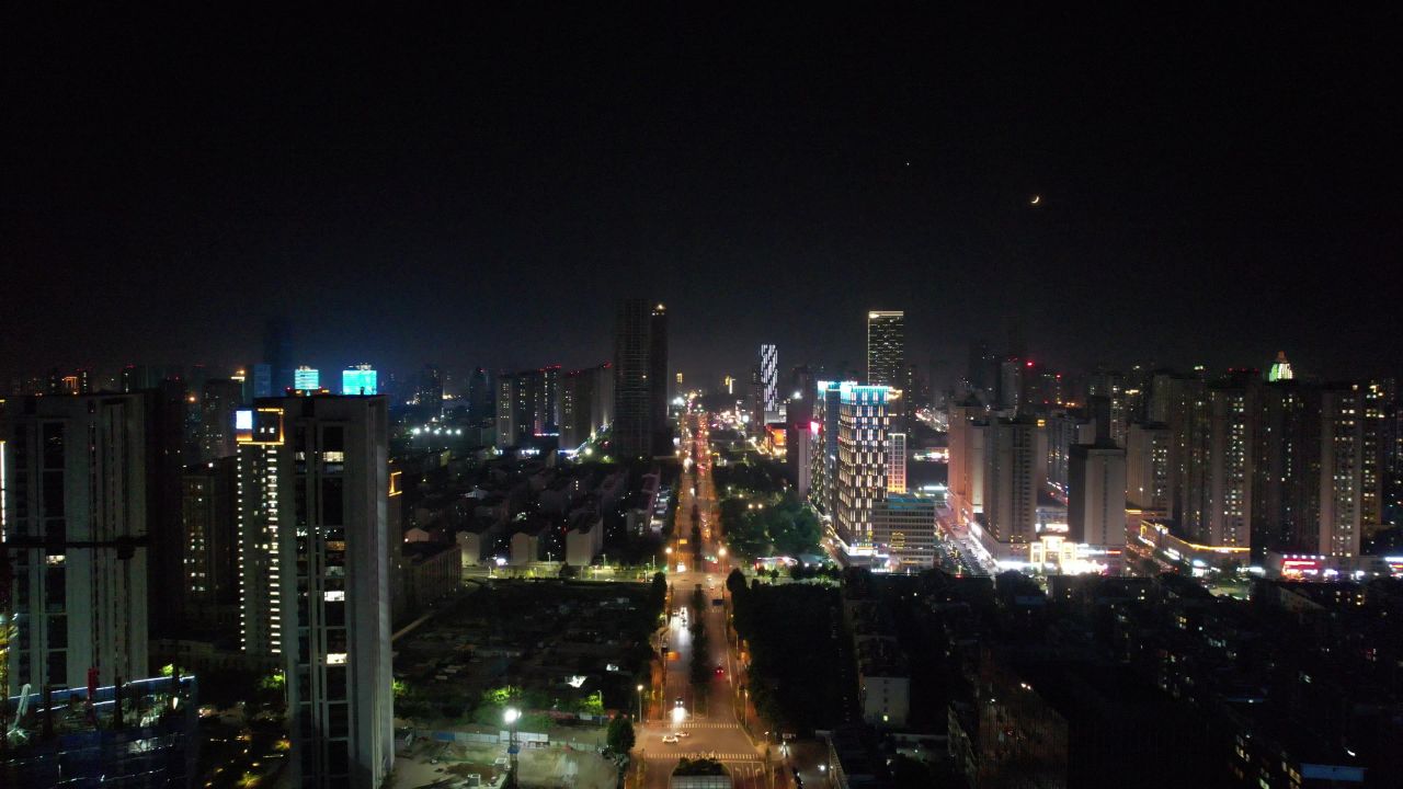 山东日照城市夜景灯光航拍  