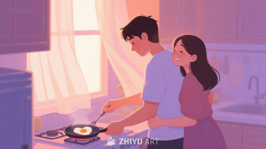 厨房温馨时刻：情侣共煮早餐 68