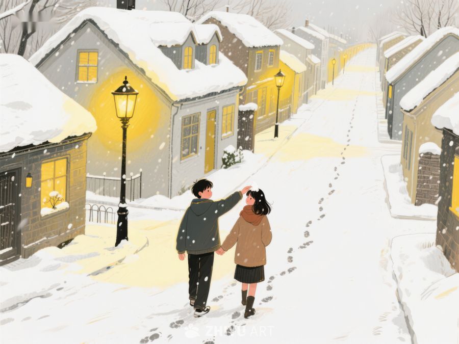 雪夜漫步的温馨情侣 914