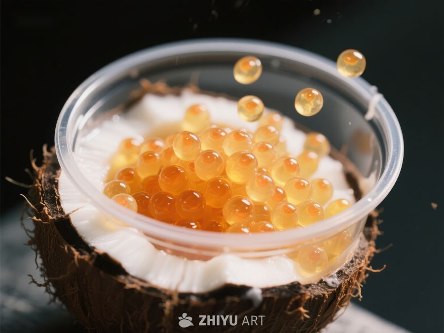 椰壳中的橙色鱼子酱