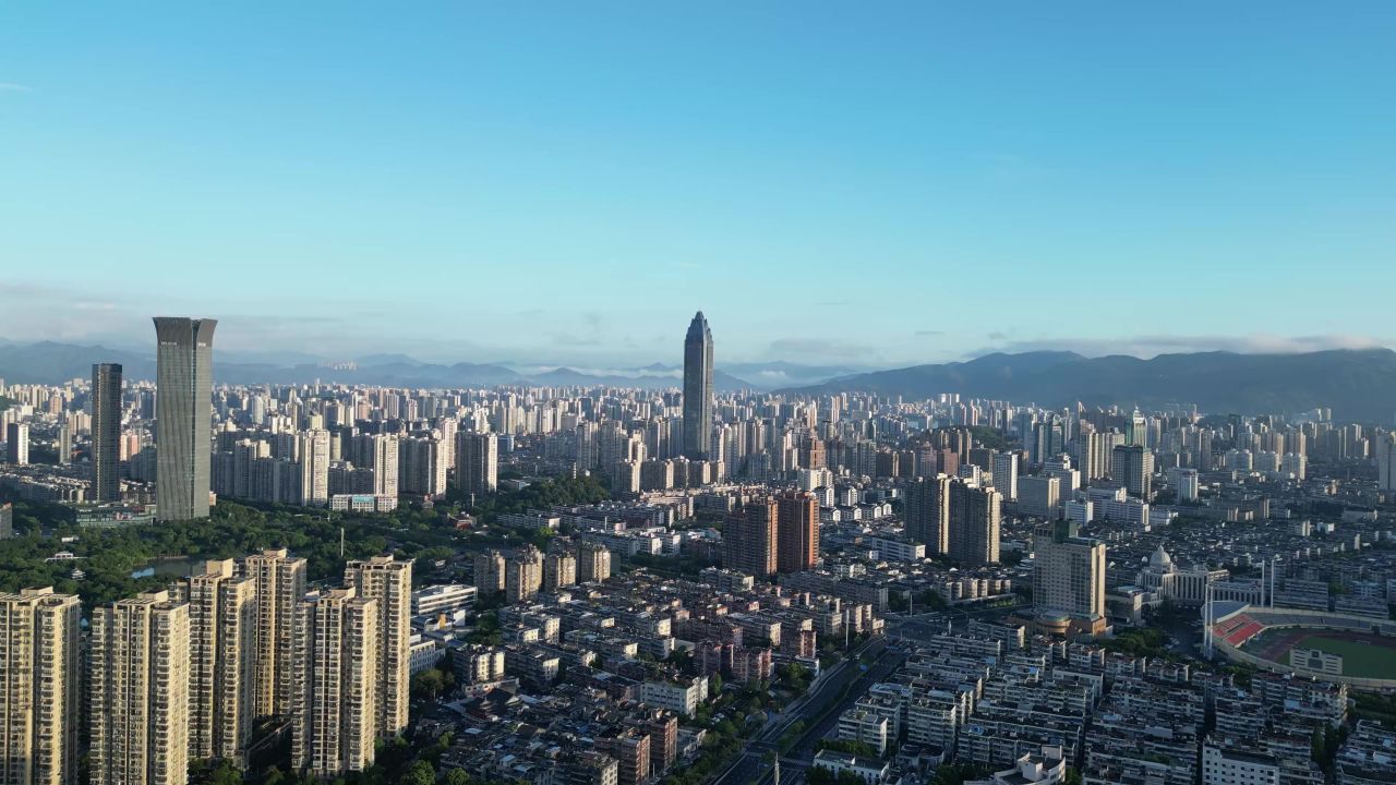 航拍浙江温州大景温州鹿城区世贸大厦 